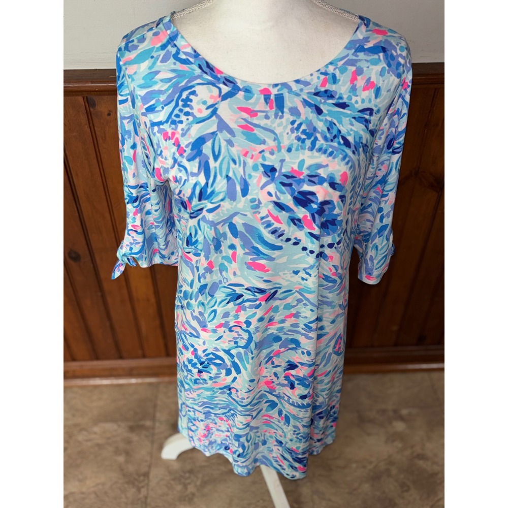 Lilly Pulitzer Womens Preston Tie Dress Breakwater Tint Party Wave Print Medium